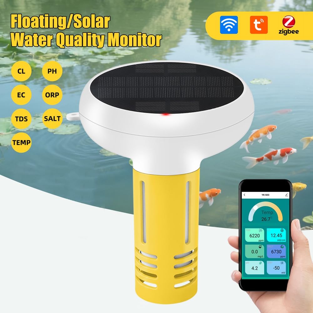 7 in 1 Tuya ZigBee USB+Solar Wasserqualitätsprüfer PH/ORP/EC/TDS/Temp/Chlor/Menge für Pool