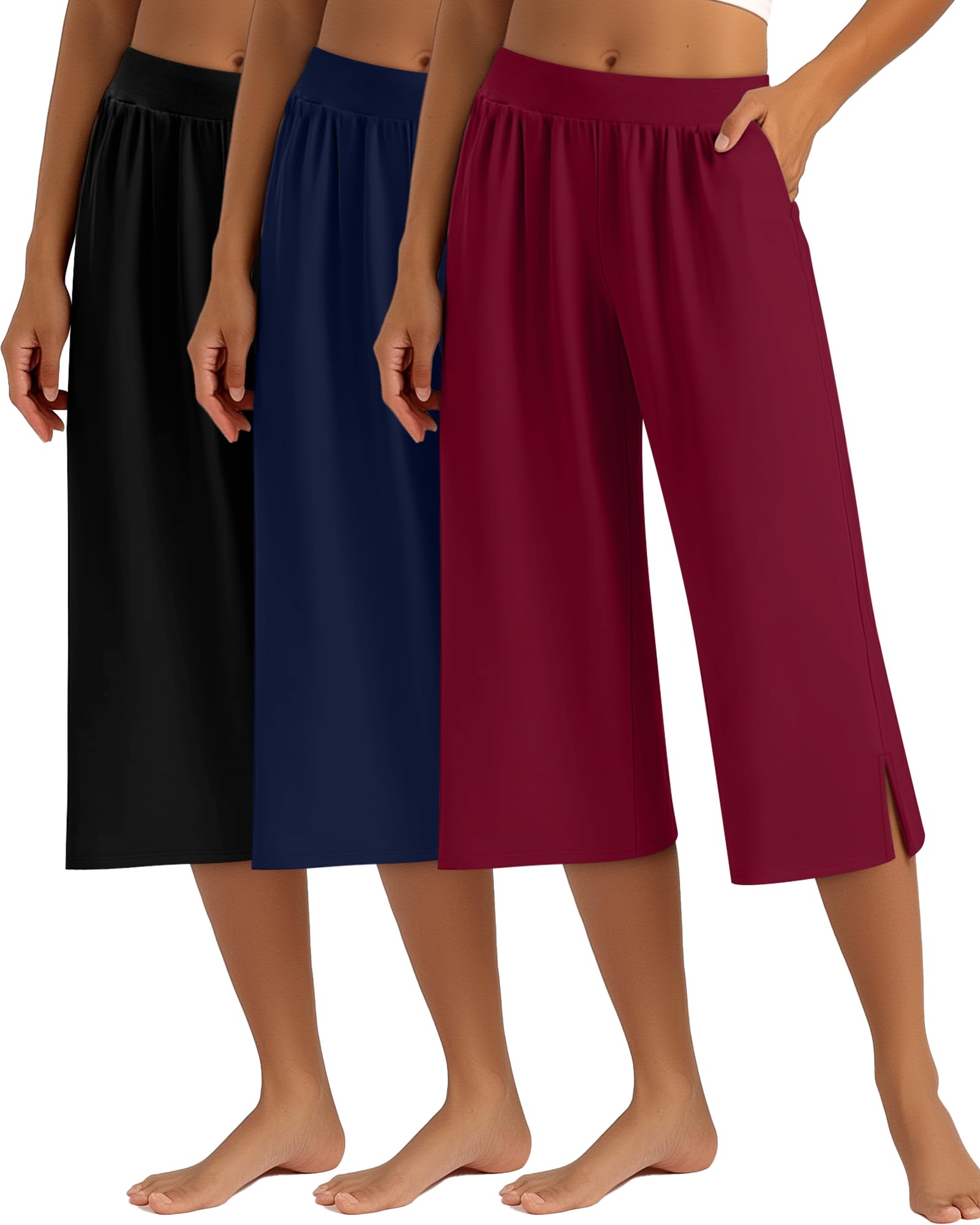 Locoowai 3-pak damskie spodnie capri joggery capri luźne przycięte spodnie treningowe spodnie dresowe do biegania spodnie wypoczynkowe z kieszeniami