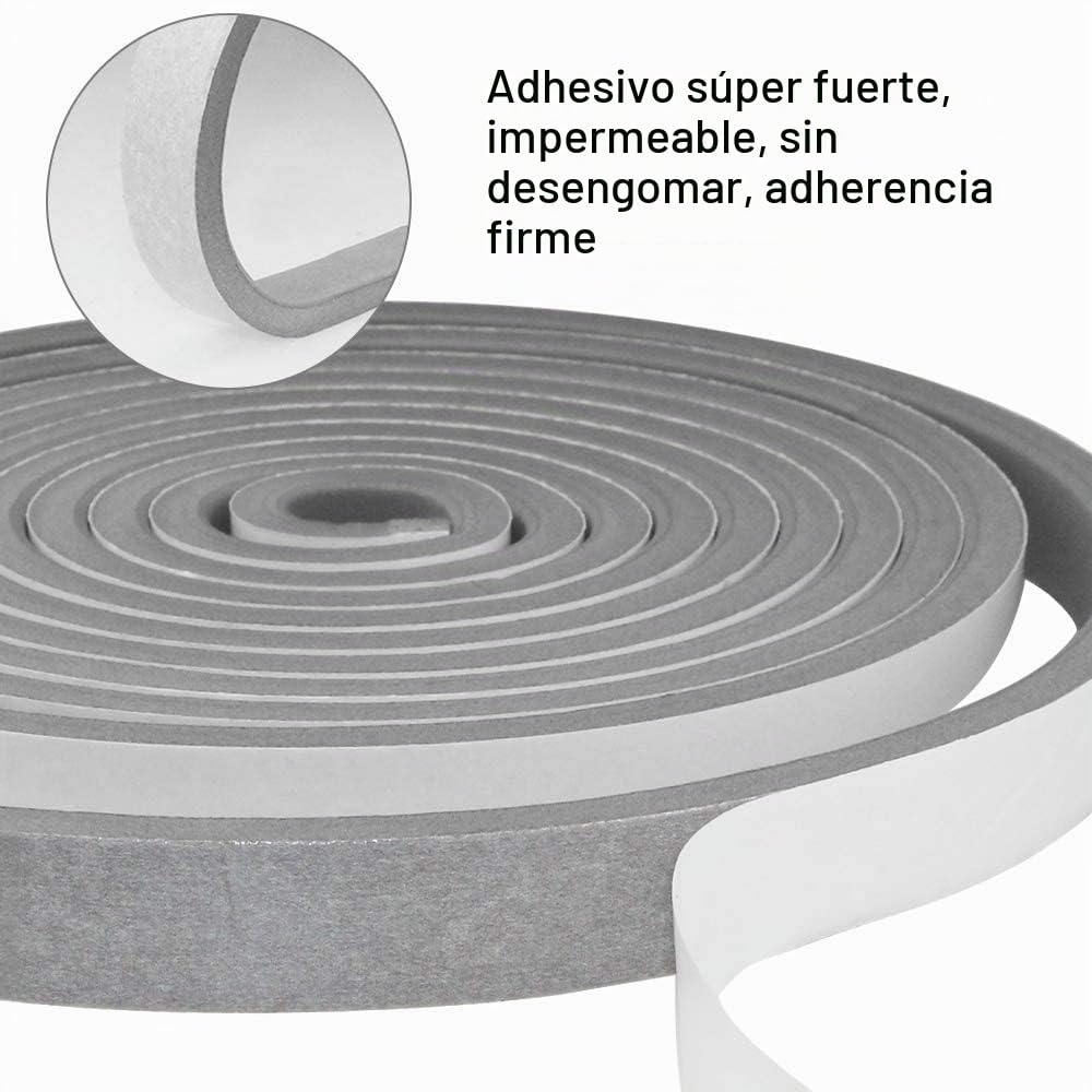 Cinta de Sellado Autoadhesiva, Espuma de Sellado Gris, 25 mm(W) x 10mm(T), Cinta de Espuma de Puerta de Ventana, Resistente a la intemperie, Anticolisión, Insonorización, longitud total 5m