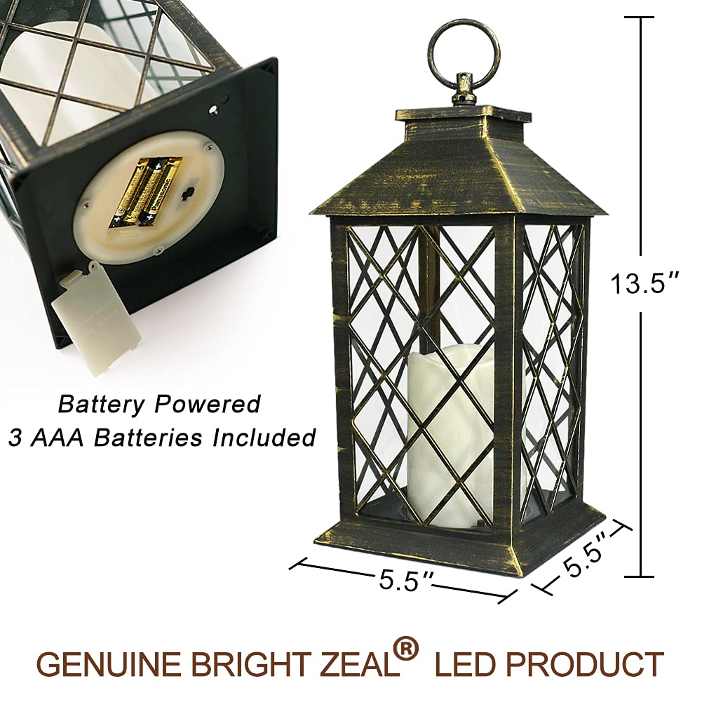 Bright Zeal 14" Vintage Outdoor Candle Lantern Decorative with LED