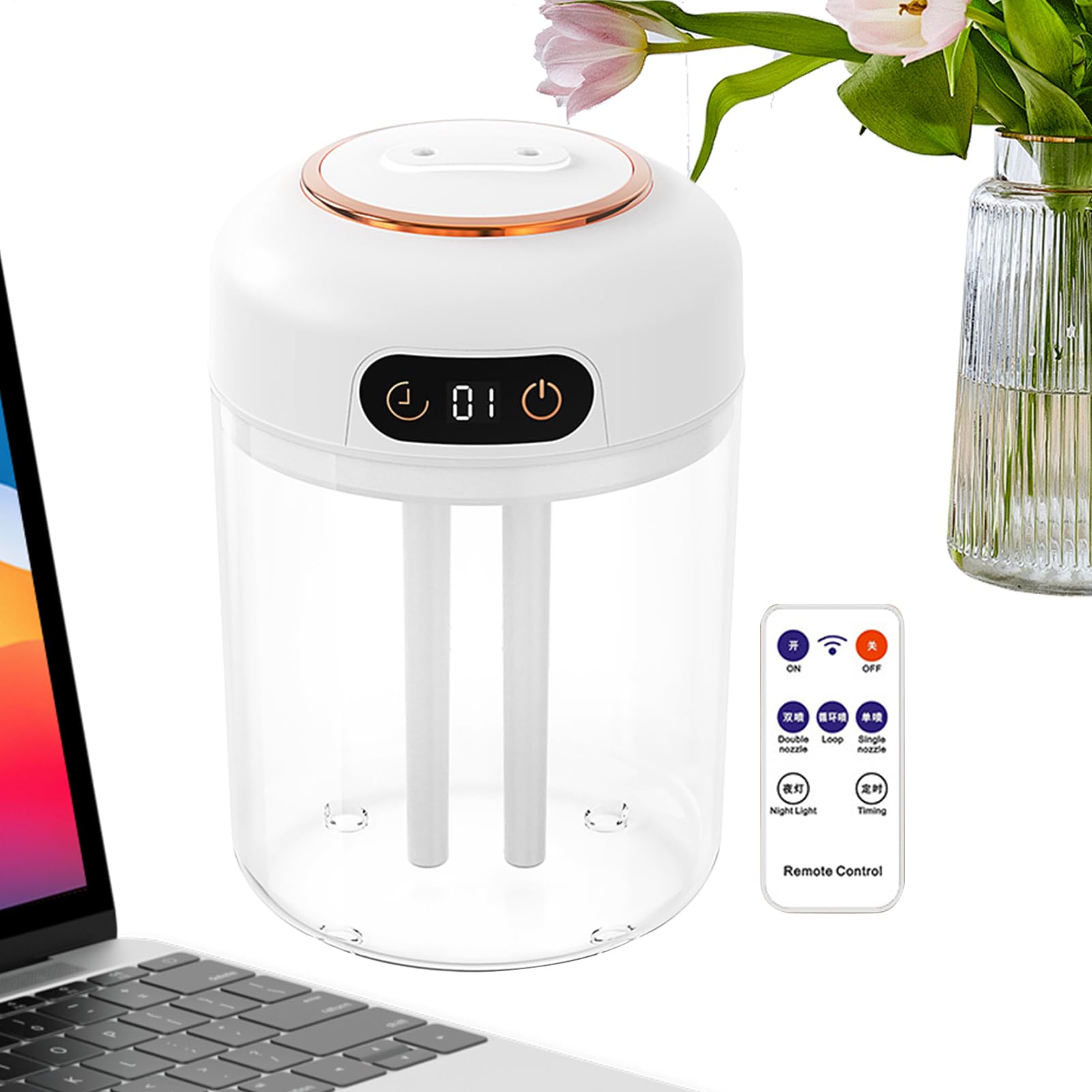 Nawilżacz z podwójną mgiełką - Oczyszczacz powietrza z podwójną mgiełką i ładowaniem USB - Wielofunkcyjne ładowanie USB do domu, sypialni, studia, jogi
