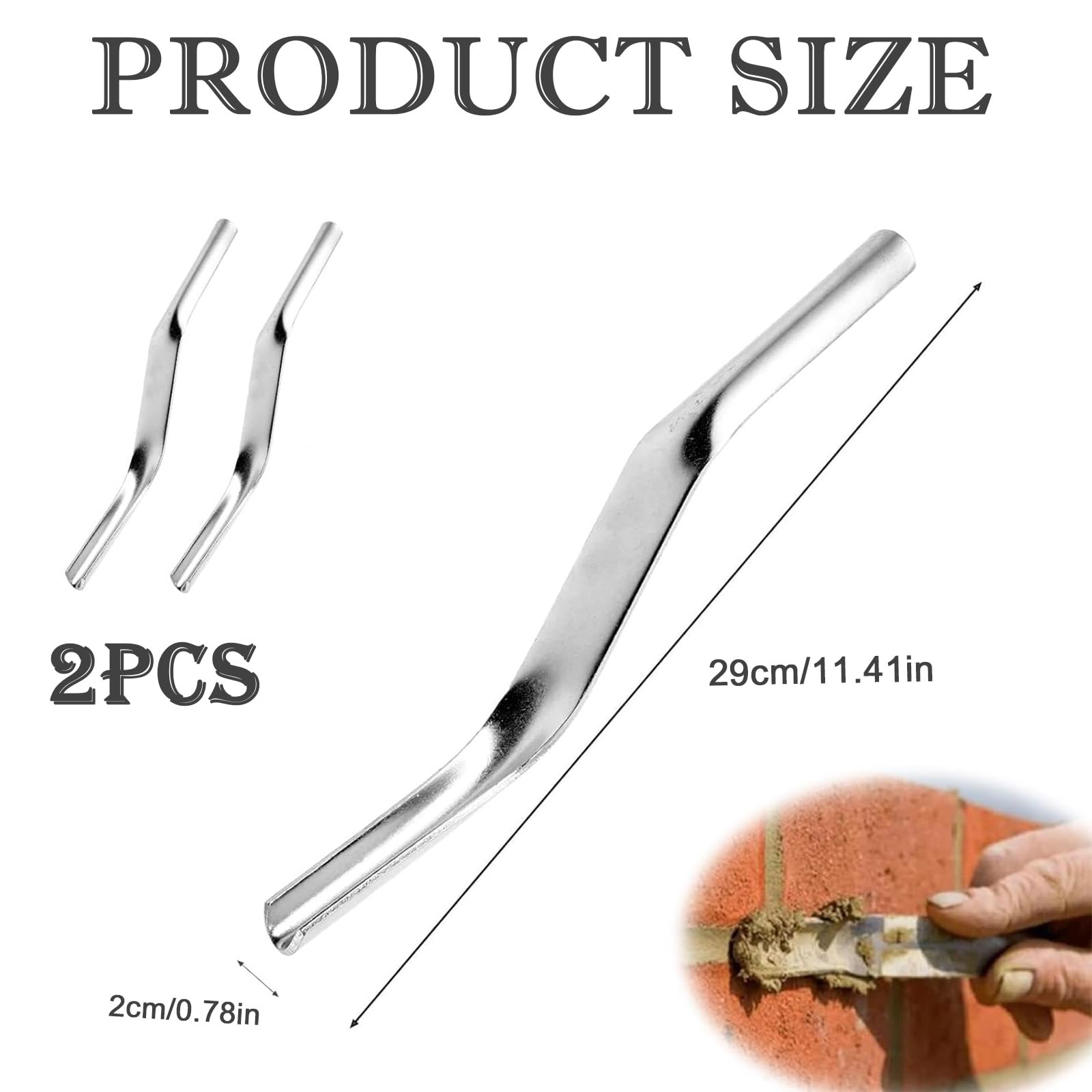 2pcs Brick Jointer, 1/2 Inch and 5/8 Inch Widths Pointing Tool, Double End Bricklaying Tools for Professional Joints Between Bricks Builders and Bricklayers (Silver) - Image 2