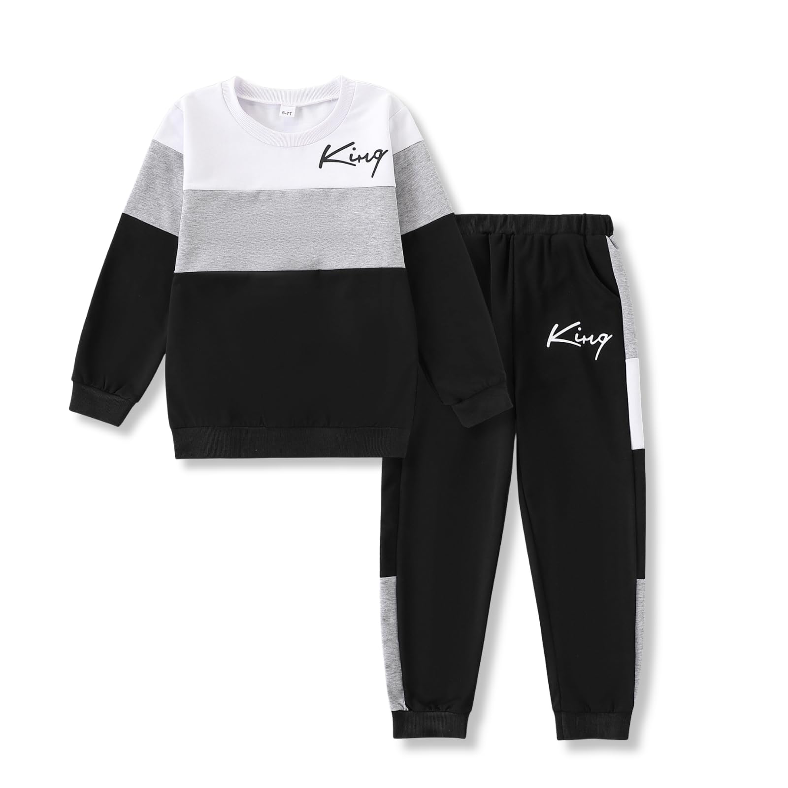 Klyatpxoen Boys 2-Piece Color-Block Sweatshirt & Pant Set (Sizes 5-12 Years)