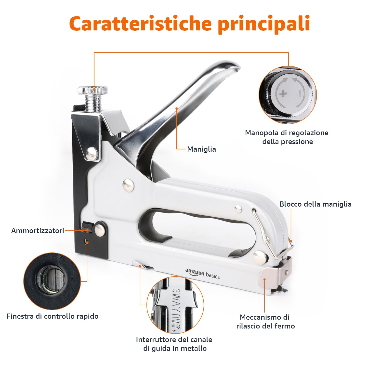 Amazon Basics Graffettatrice robusta, sparapunti 3 in 1 con 600 graffette, per tappezzeria, riparazioni domestiche, falegnameria, decorazioni e mobili, Grigia