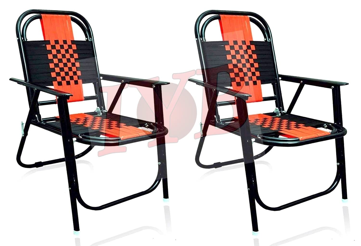 IYB®-Red and Black Stripe Folding Chair with Arm Rest in Black Set of 2-image-30