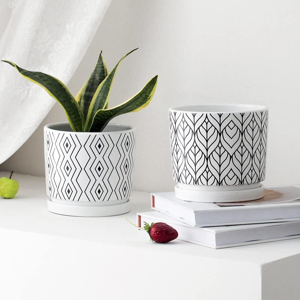 Set of 4 White Ceramic Planters with Drainage Holes
