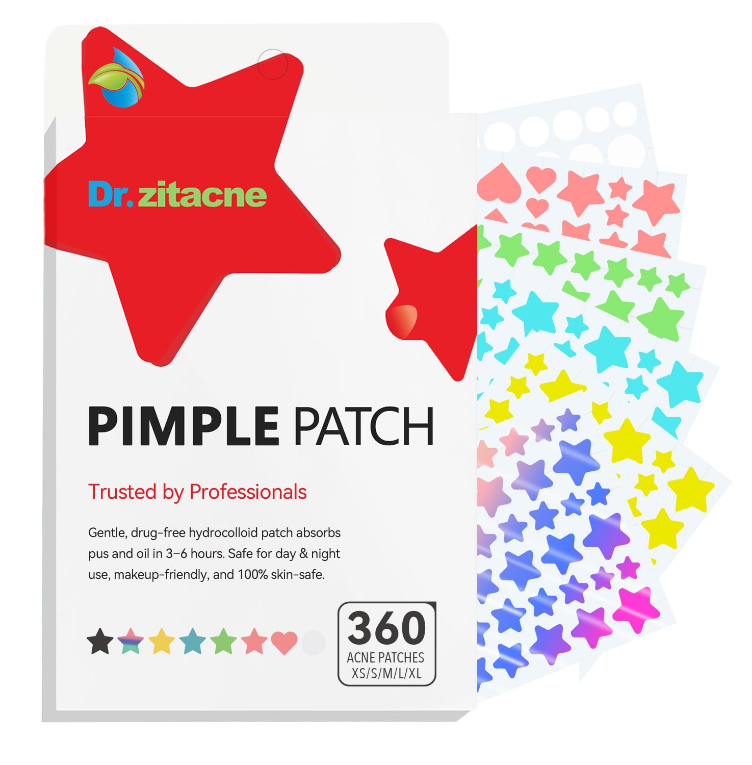 Pimple Patches for Face 360Pcs 5 Colors 7 Sizes 8 10 12 14 16mm Acne Patches Hydrocolloid Precise