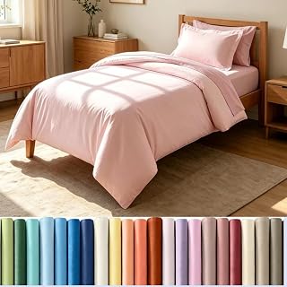 Mohap 1 Duvet Cover with 1 Pillow Sham Twin Size for All Seasons - 2 Piece Home Bedding Comforter Cover with Zipper Closure - Ultra Soft Double Brushed Microfiber, 68 X 90 Inch - Pink