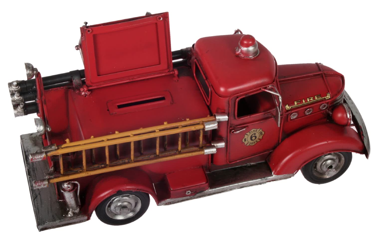 Feuerwehr Auto Metall 26 cm mit Spardose und Bilderrahmen Oldtimer Nostalgie Blech Löschwagen Modell Wagen LKW