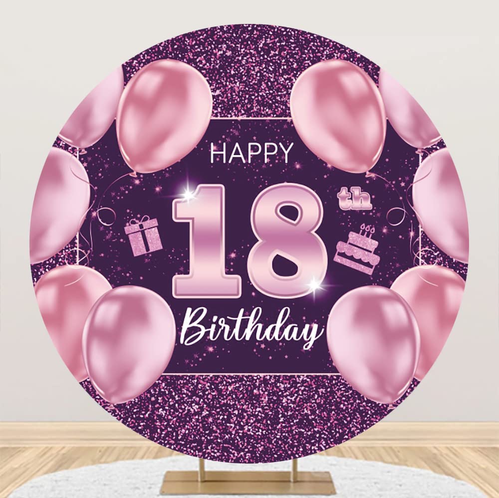 Ø 2 m różowe złoto 'Happy 18th Birthday' okrągłe tło różowy balon ciasto urodzinowe brokatowe cekiny czarne różowe gwieździste niebo dla słodkiej dziewczyny na 18 urodziny przyjęcie ciasto stół baner dekoracje