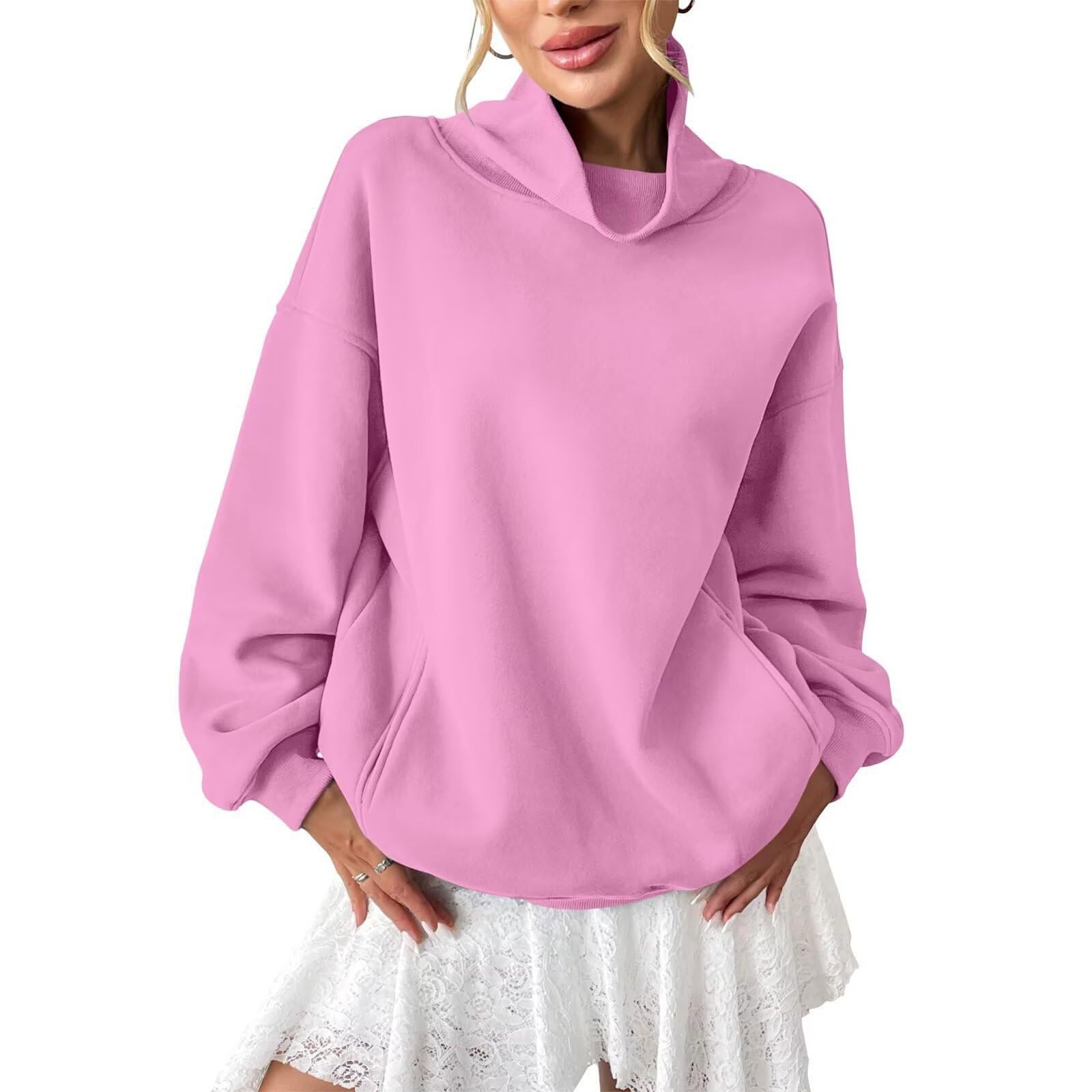 Generico Sudadera sin capucha para mujer cuello alto color liso manga larga