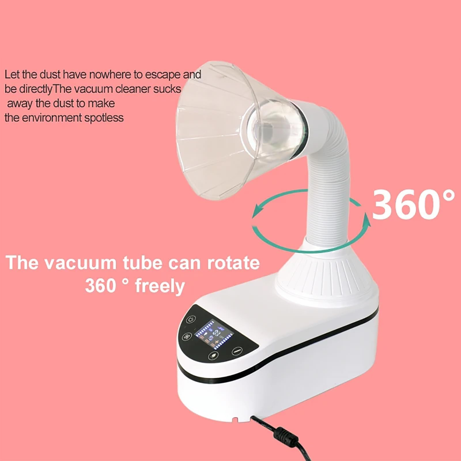 Aspirapolvere per unghie, potente aspirapolvere con faretto LED, condotto girevole a 360°, display LCD, touch screen intelligente per salone di bellezza
