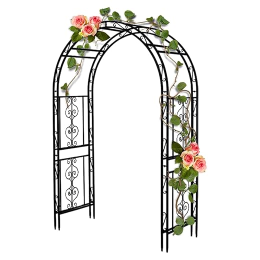 Teabelle Metal Garden Arbor Trellis, Black Arch for Climbing Plants, Wedding Outdoor Arch for Ceremony, Flowers and Plants Support Structure Stand for Lawn Patio Backyard Decoration