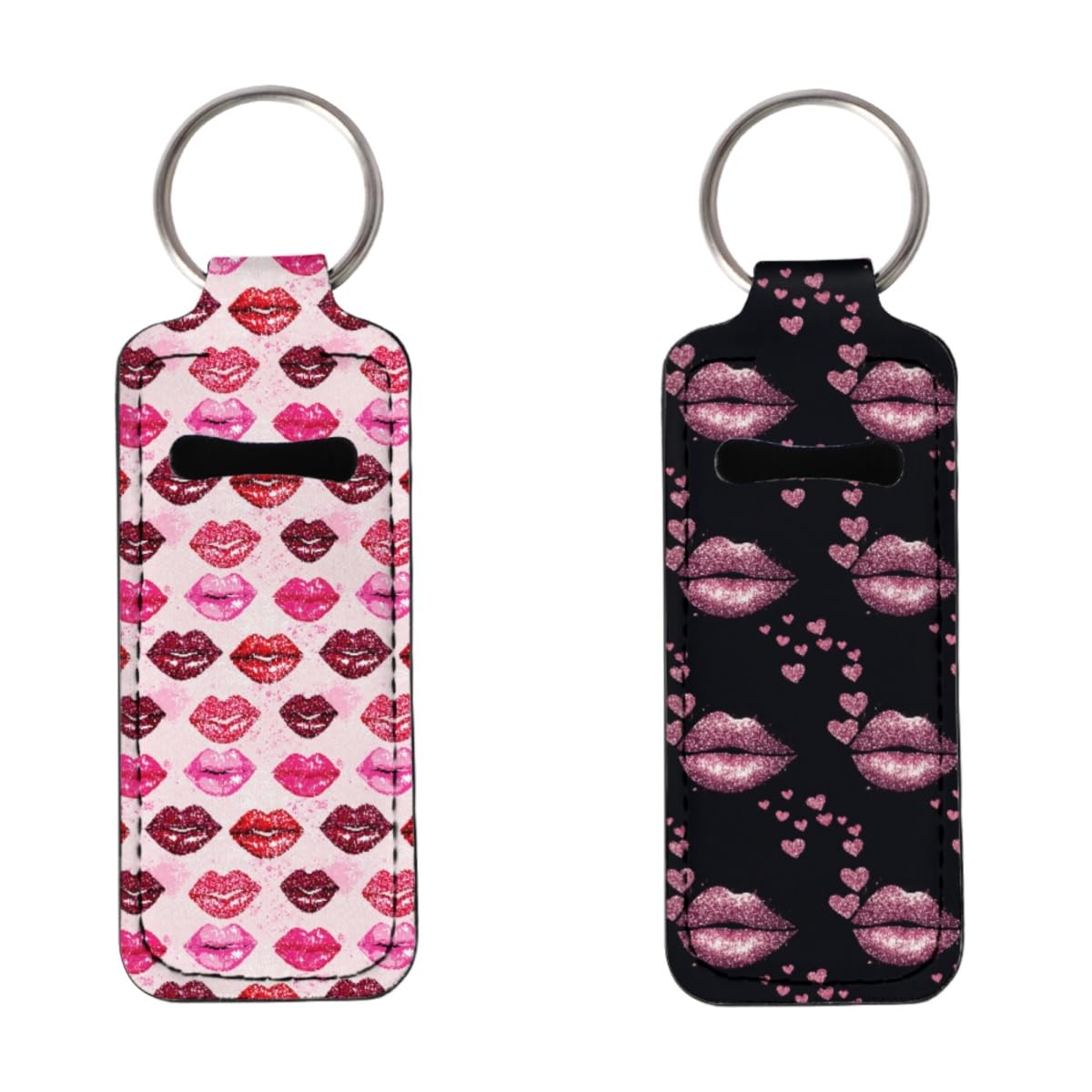 DUOLIFU Novelty Printed Chapstick Holder Keychain Clip-on Sleeve Lip Balm Holder Lipstick Sleeve Pouch,Glitter Lip,ONESIZE
