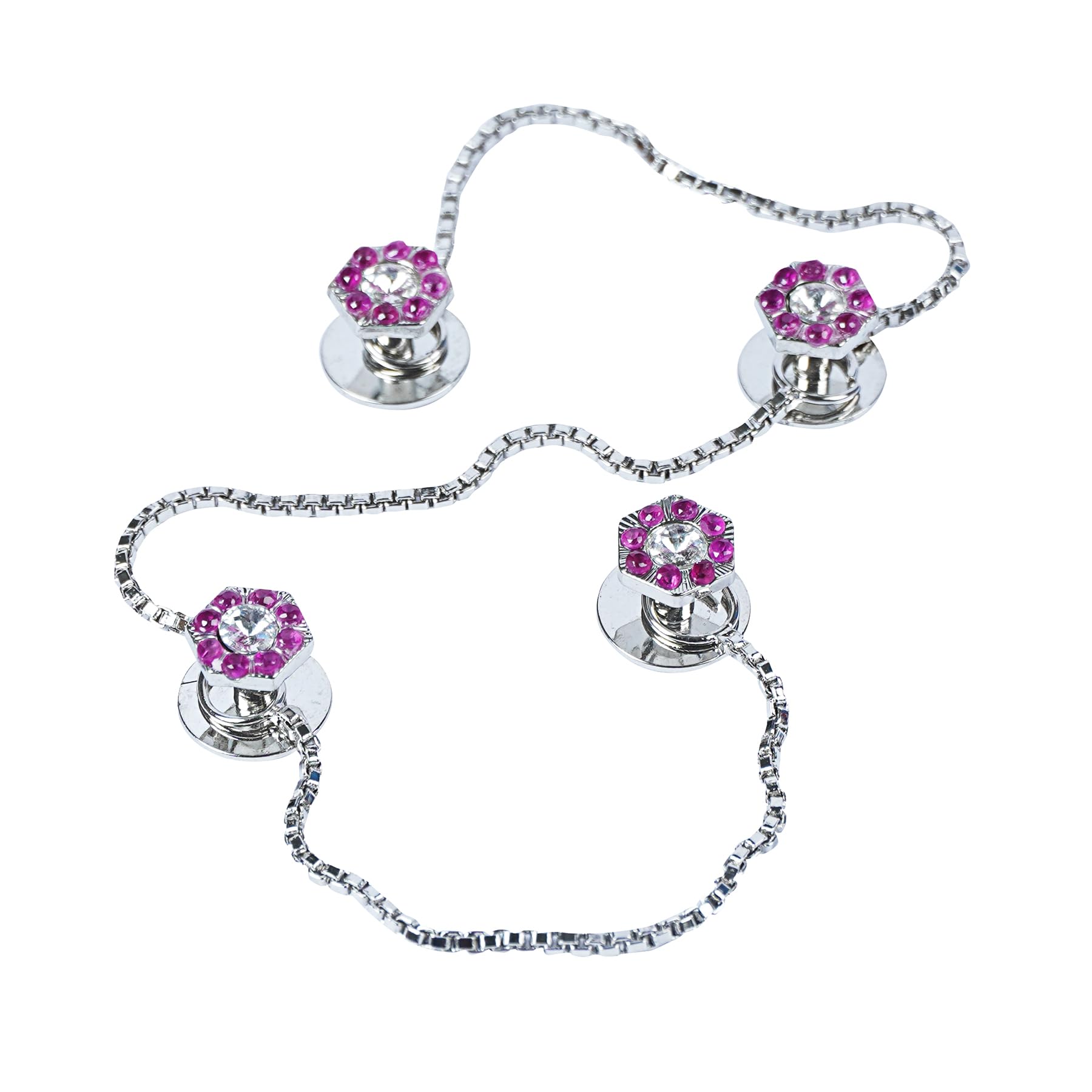 Epraiser Silver Plated Hexagonal Designer Ruby Pink Gemstone Diamond Fancy Traditional Ethnic Kurta Buttons for Men-image-33