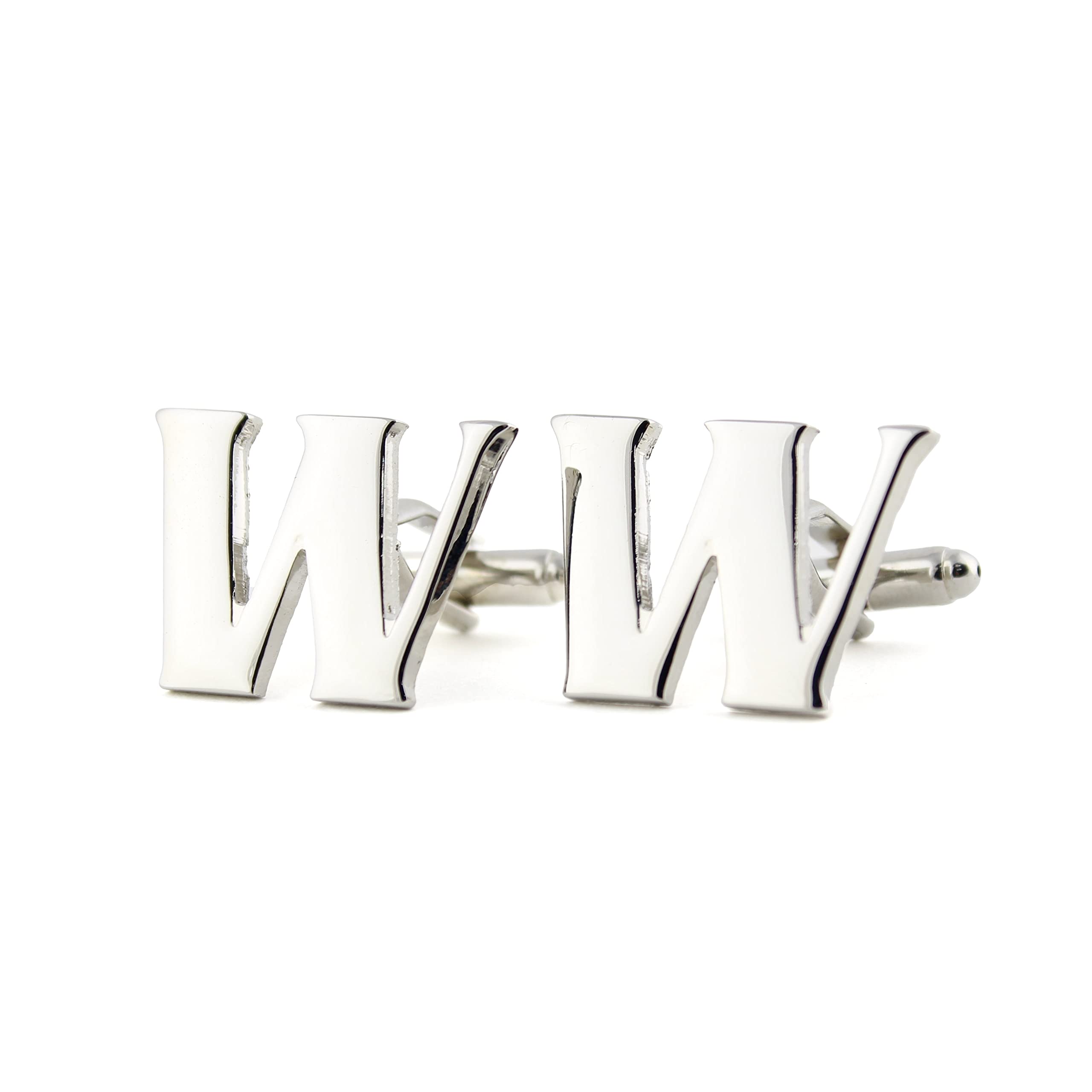Silver Coloured Alphabet Cufflink (Letter W)-image-44