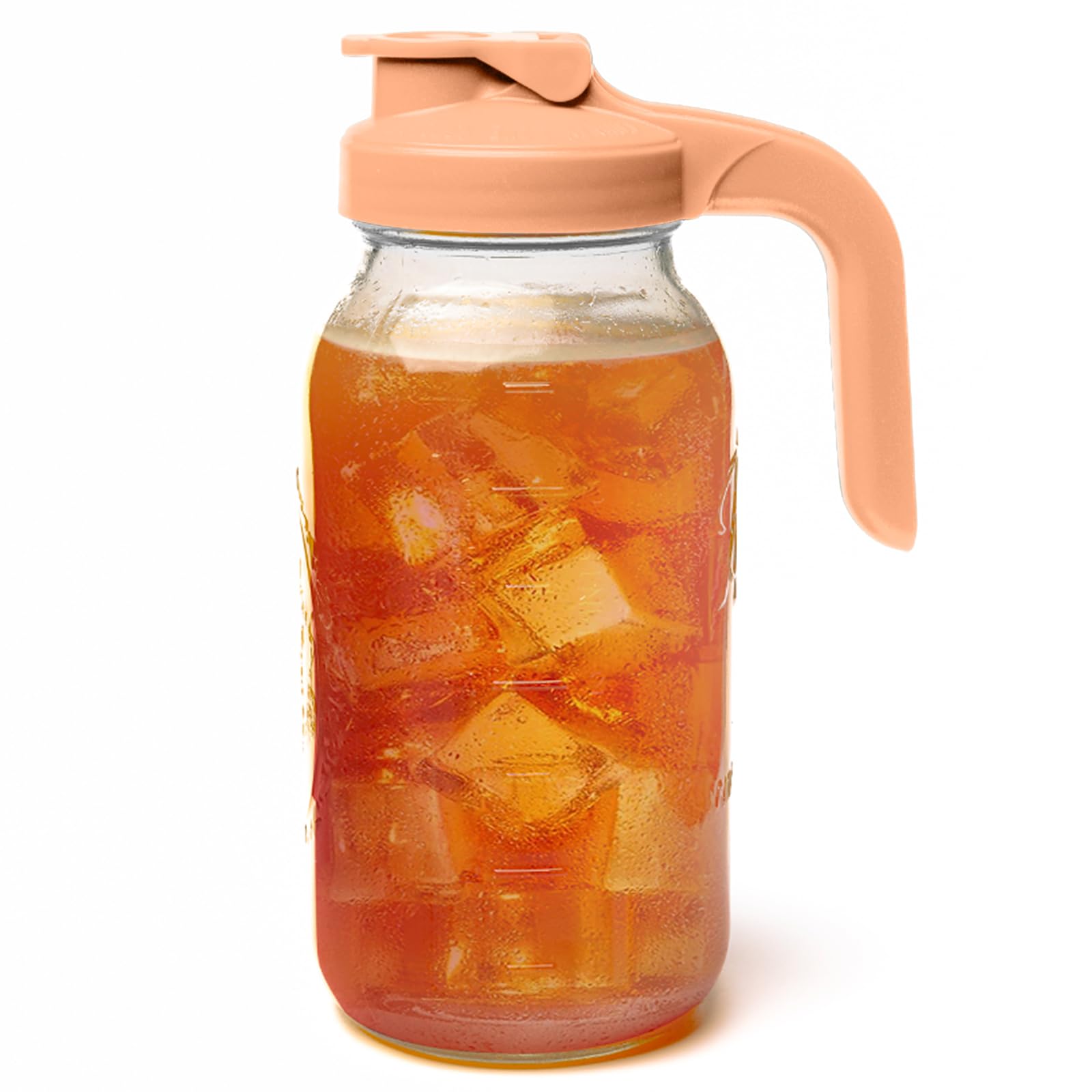 County Line Kitchen Glass Mason Jar Pitcher with Lid - Wide Mouth, 2 Quart (64 oz) - Heavy Duty, Leak Proof - Sun & Iced Tea Pitcher, Cold Brew Coffee, Breast Milk Storage, Water - Peach