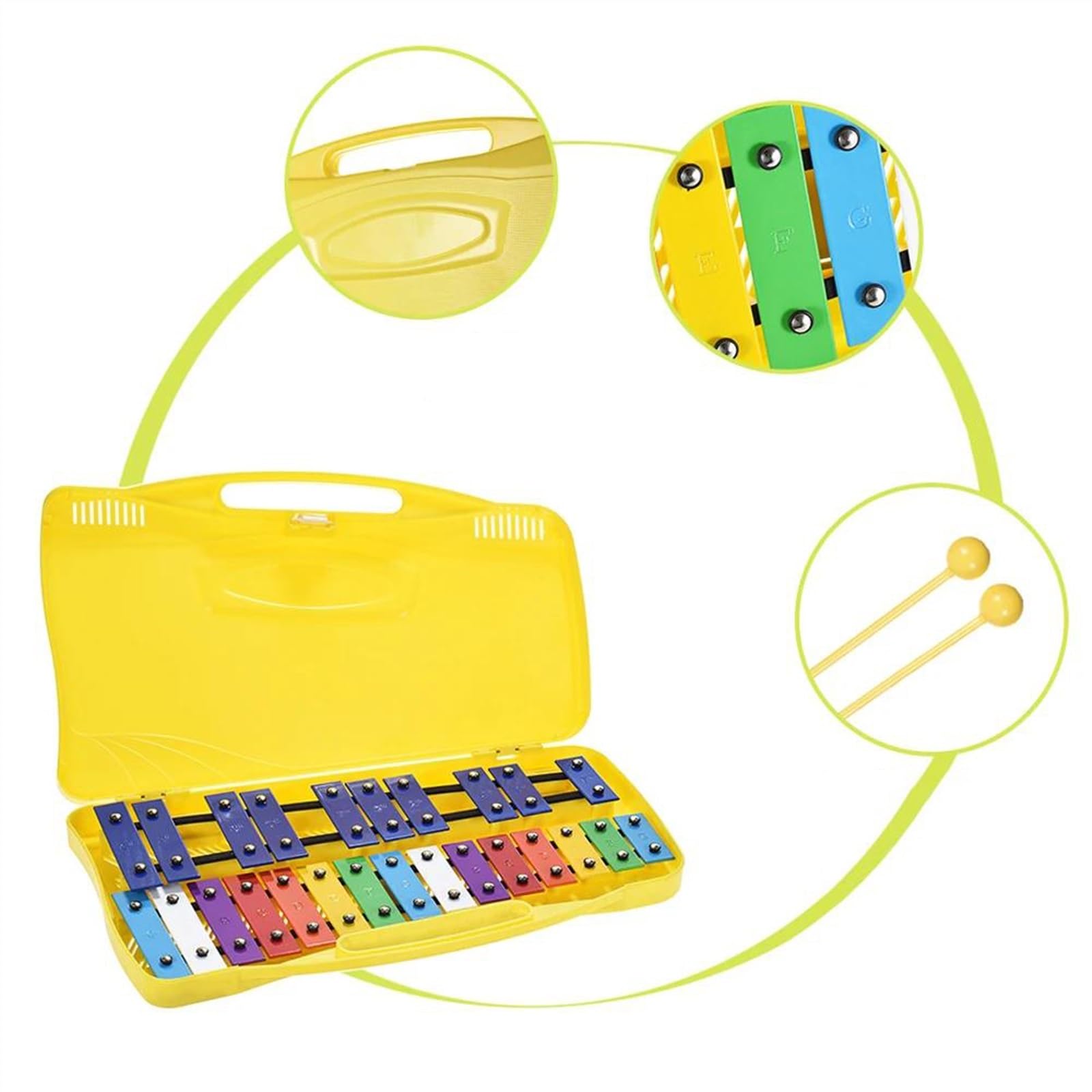 Strumento a percussione colorato con tavola armonica xilofono glockenspiel da 25 note con custodia gialla Kit Glockenspiel Professionale