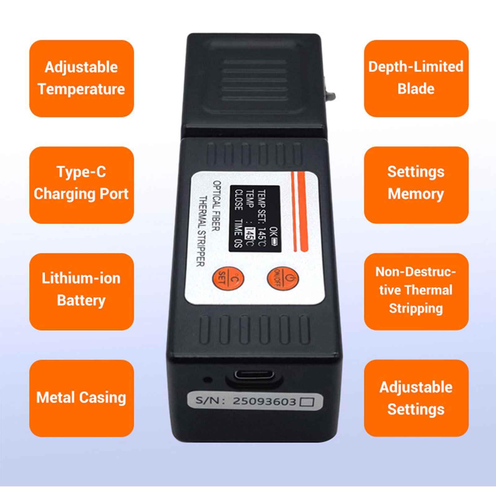 VBESTLIFE Pelacables Térmicos de Fibra óptica, Herramienta Portátil de Pelado en Caliente con Pantalla LCD y Batería Recargable, para Pelado de Fibra óptica de 1 a 48 Núcleos