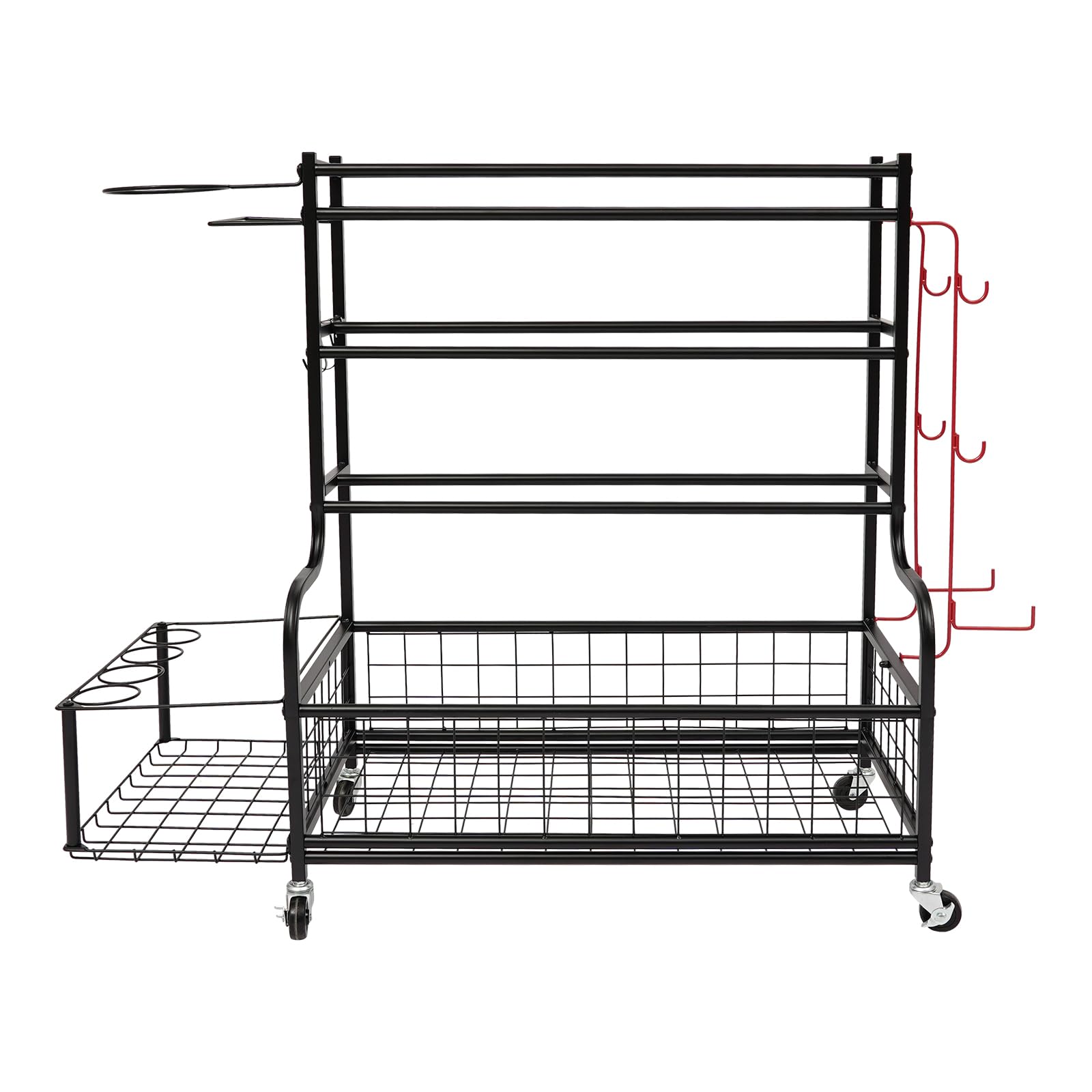 Scaffale da palestra a 4 ripiani, con ruote, organizer multifunzione con ganci, per garage, soggiorni, palestre