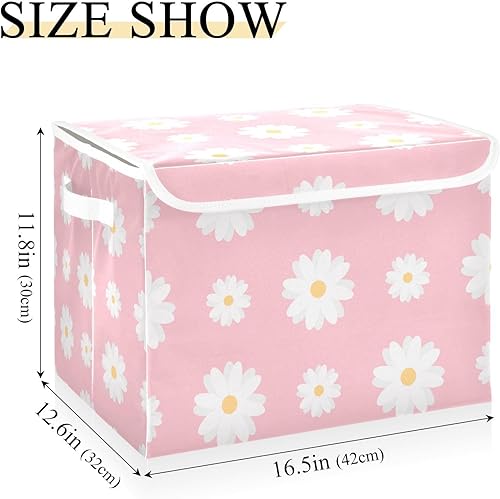 Miniatura 3 de Chamomile-white-flowers-print Large Foldable Storage Bin with Lid, Fabric Storage Boxes with Handles, for Shelves Closet Home Bedroom Office.