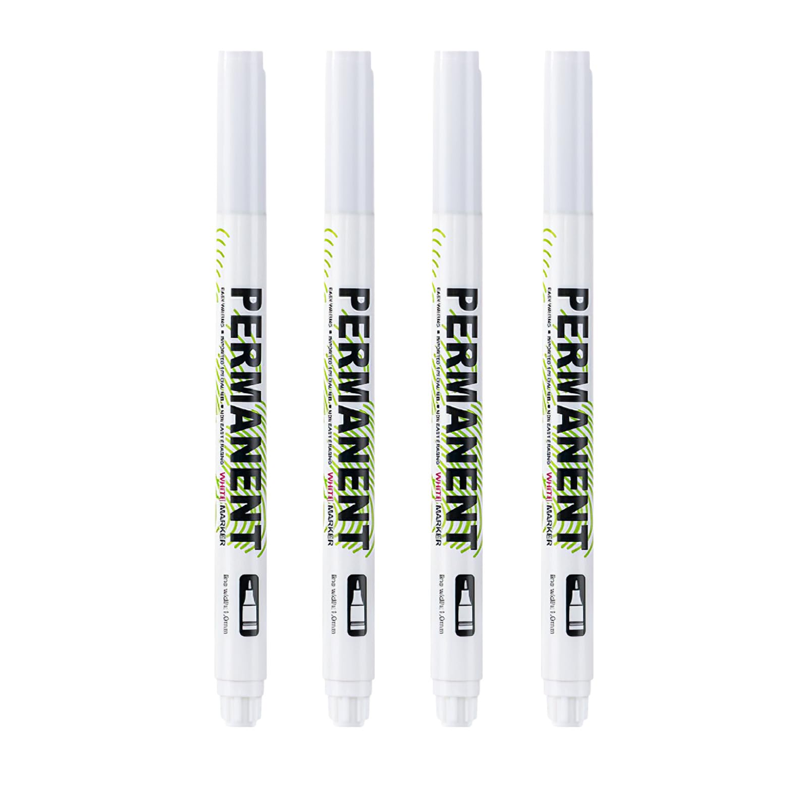 Sughug Rotulador Blanco, 4 Piezas Rotuladores 1,0 mm Permanente Blanco, Pintura Exterior, Rotulador Acrílico Impermeable, para Madera, Piedra, Plástico, Cuero, Piedra, Metal, Cerámica