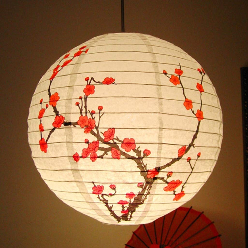 HiyyFloy 35cm Chinese Japanese Cherry Design Paper Lantern Lamp Shade for Restaurant Church Wedding Gift Party Favors Diy Decoration Oriental Style Light