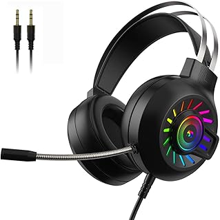 Gaming Headset PS4 Headset 3.5mm Stereo Wired Over-Head Gaming Headphone,RGB Rainbow Backlit, Professional Headphone Stereo Surround Sound,Noise Canceling Microphone for PC,PS4,Xbox One(Black)