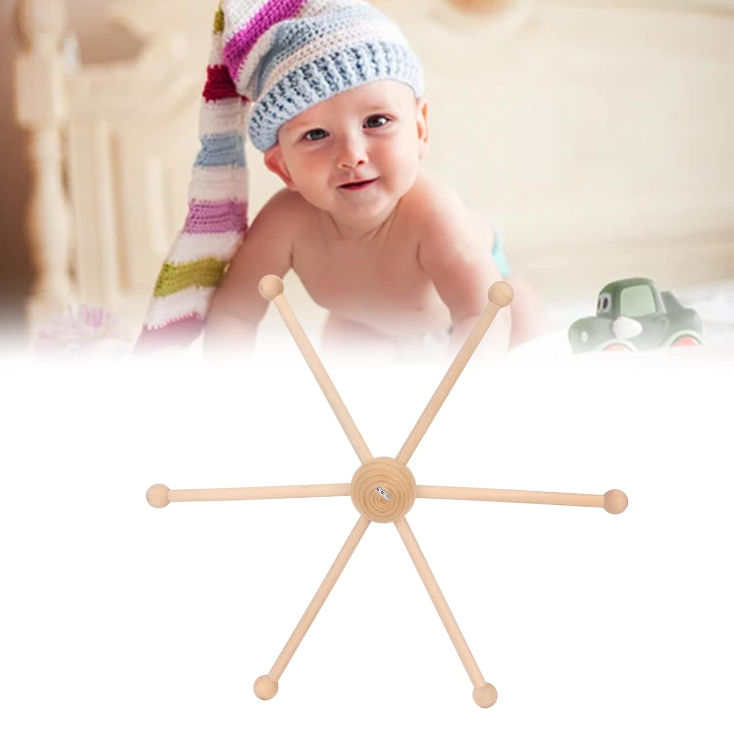 Mobile Hanger, Wooden Room Decor, Mobile Arm with Six Legs for Wind Chime Bed Decoration