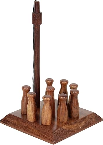 Miniatura 6 de Ajuny Juego de mini bolos hecho a mano, barra de madera para adultos y niños, juguetes de escritorio portátiles para oficina en casa, juego de 1,