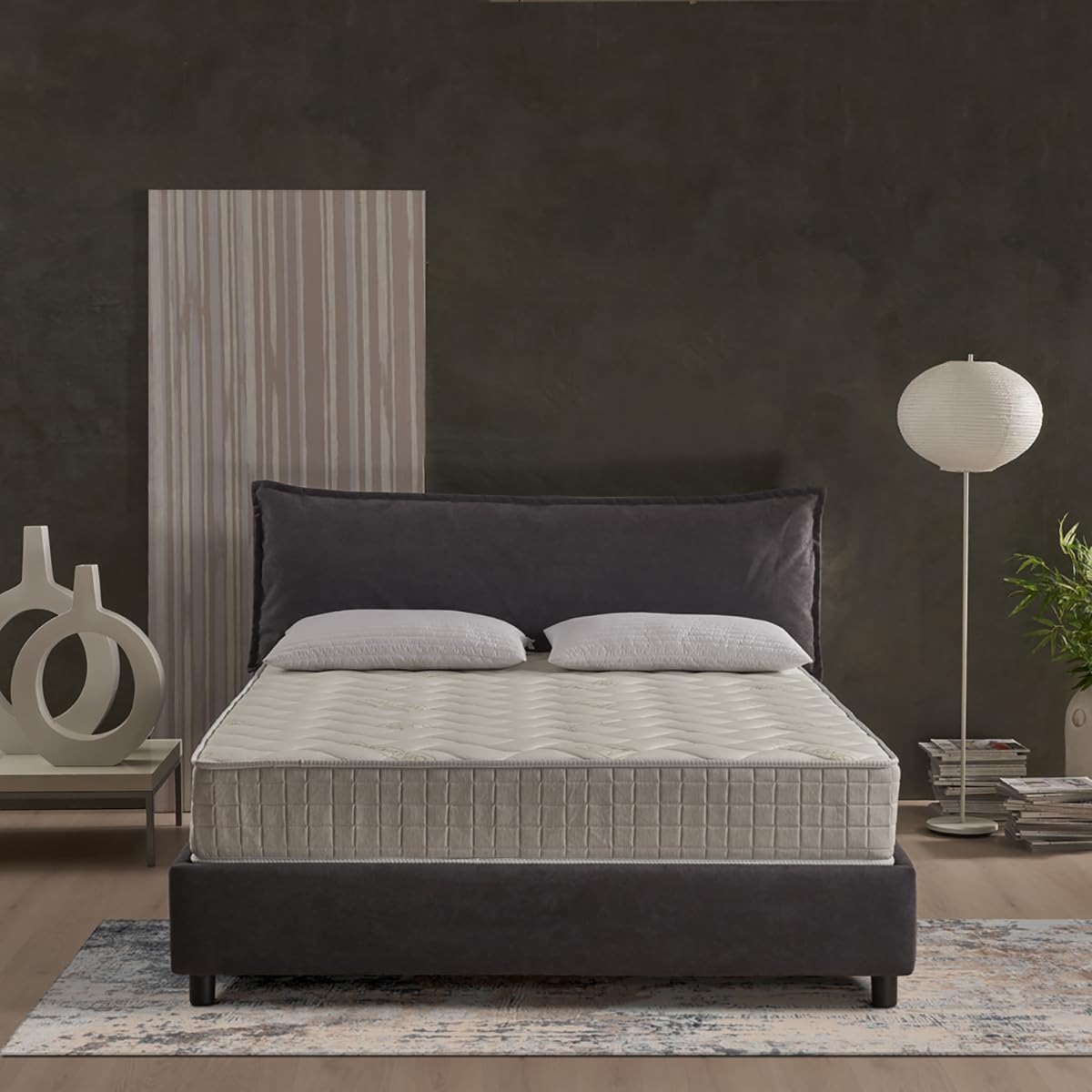 Evergreenweb materac ortopedyczny 160 x 190 cm, z elastycznej pianki wodnej, 25 cm wysokości + 2 poduszki z płatków pianki z pamięcią kształtu, ergonomiczny, oddychający, biały, hipoalergiczny,