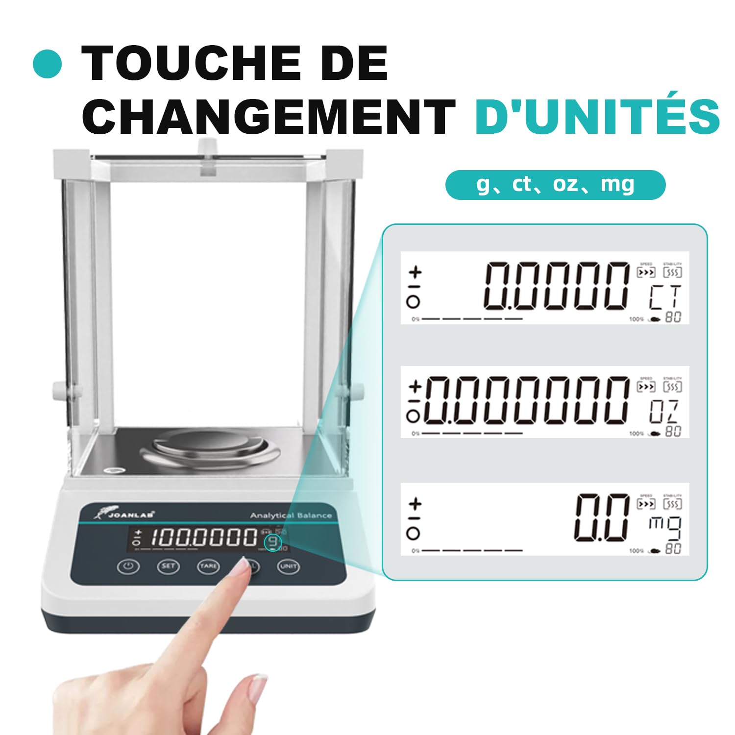 JOANLAB Balance Analytique 120g x 0.1mg, Balance de Laboratoire Professionnelle avec Calibration Externe, 0.0001g de Précision pour Laboratoire, Bijouterie