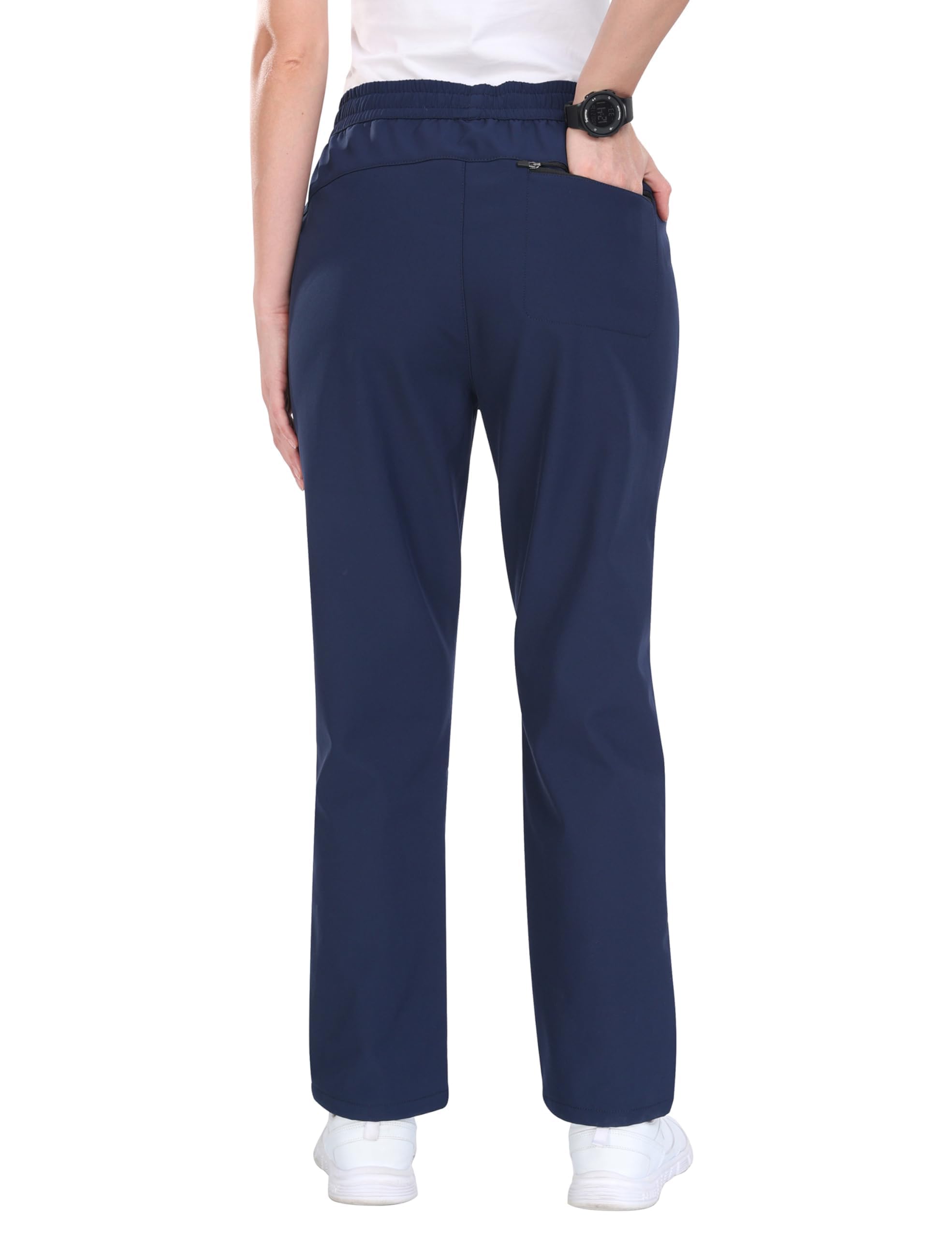 MoFiz Pantalones Trekking Mujer Invierno Softshell Pantalones Senderismo Esquí Pantalones Térmicos con Forro Polar Pantalones para Caza al Aire Libre Ciclismo Trabajo Azul Marino XXL