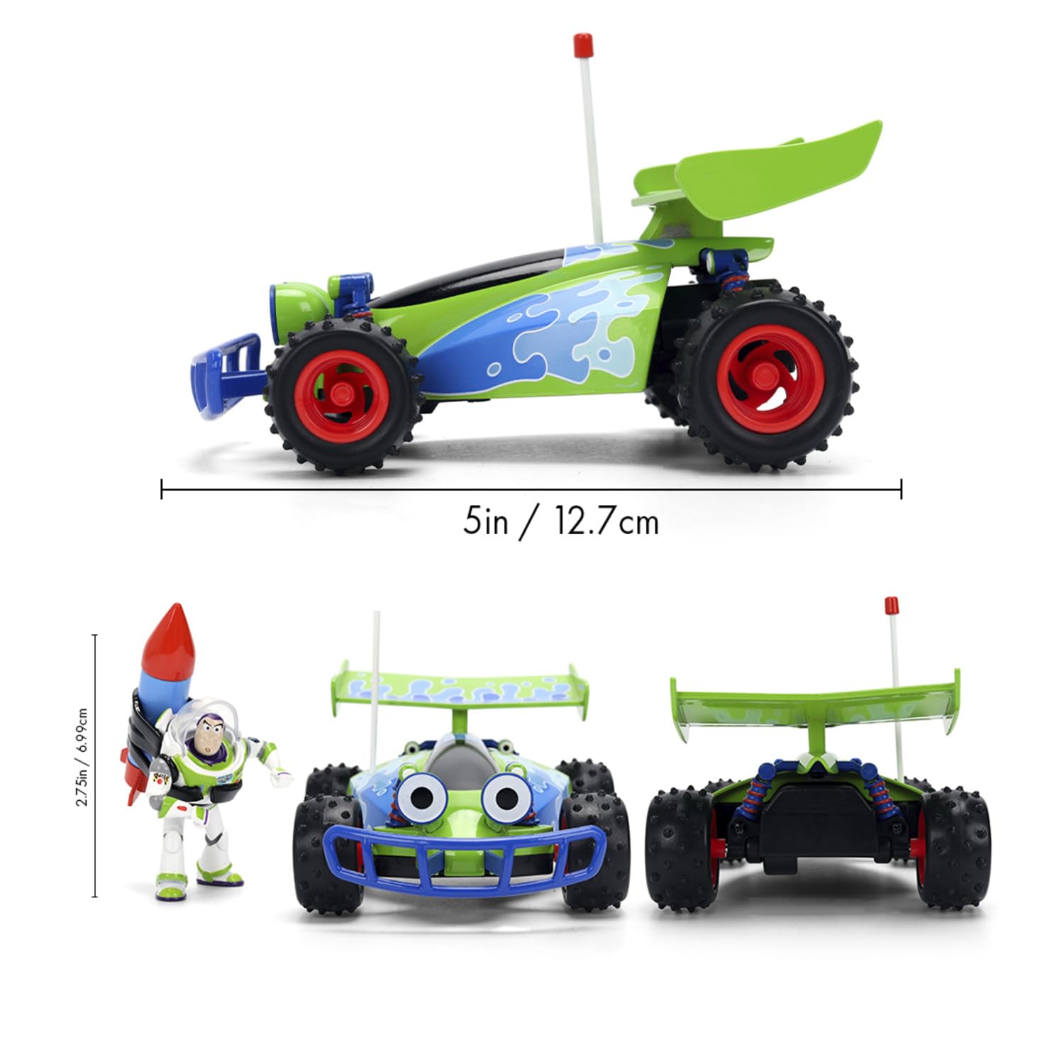 Jada Toys Toy Story Buggy z Buzz Lightyear (ok. 19 cm) – model samochodu i figurka kolekcjonerska z metalu w skali 1:24, bogaty w szczegóły zestaw zabawek, dla fanów i dzieci od 8 lat
