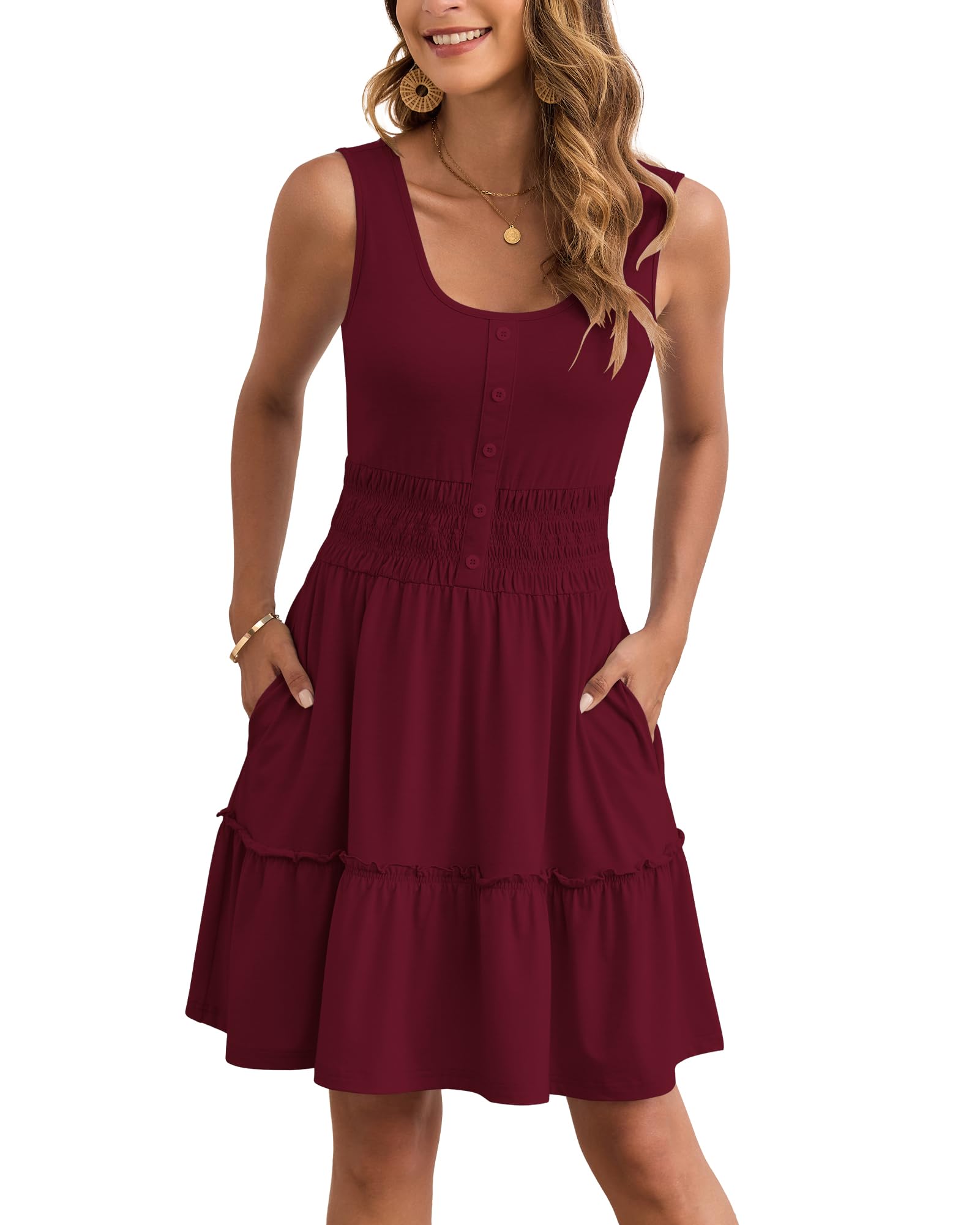 AUSELILY Women Summer Dress Sleeveless Tank Button Down Dresses