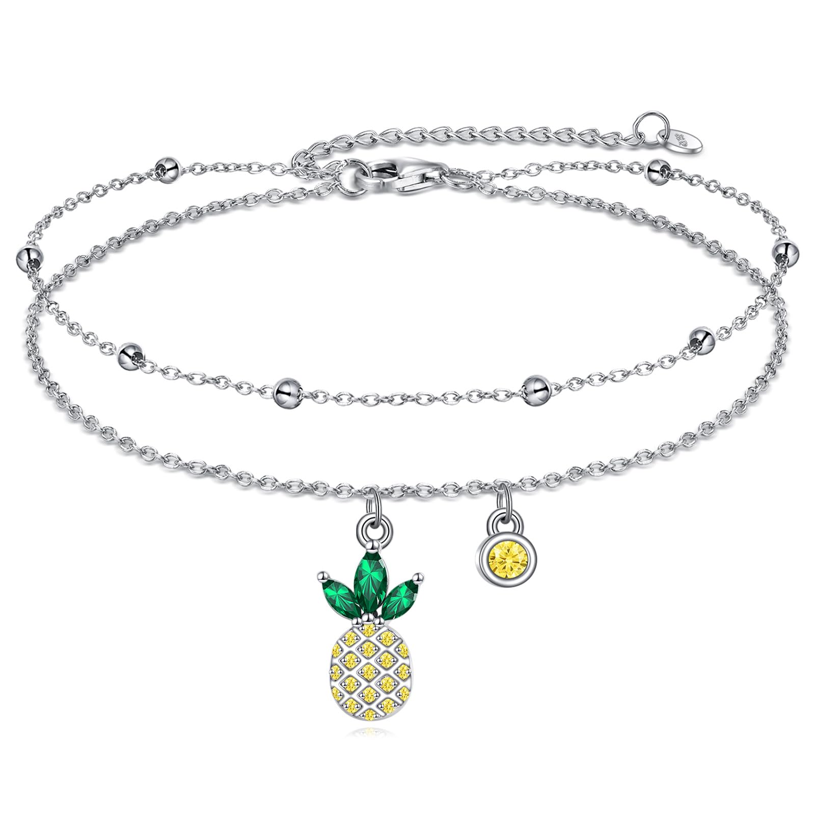 VONALA Cavigliera a forma di ananas da donna, in argento Sterling, con zirconi e ananas, ideale come regalo per donne e ragazze