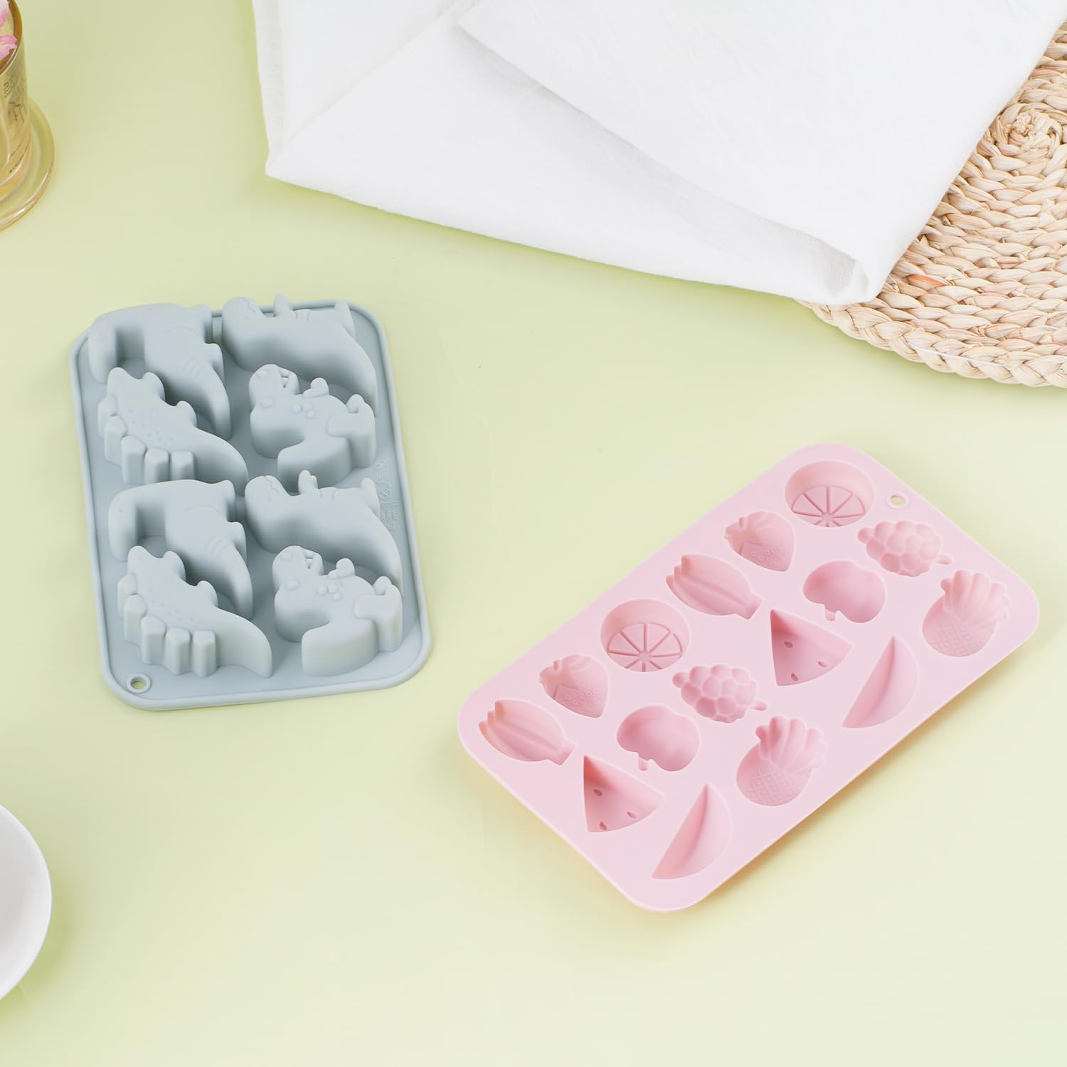 Moldes de silicona 3D de frutas para cubitos de hielo, moldes de chocolate de fresa para hacer pasteles caseros, dulces, chocolate, hielo, gelatina (fresa)