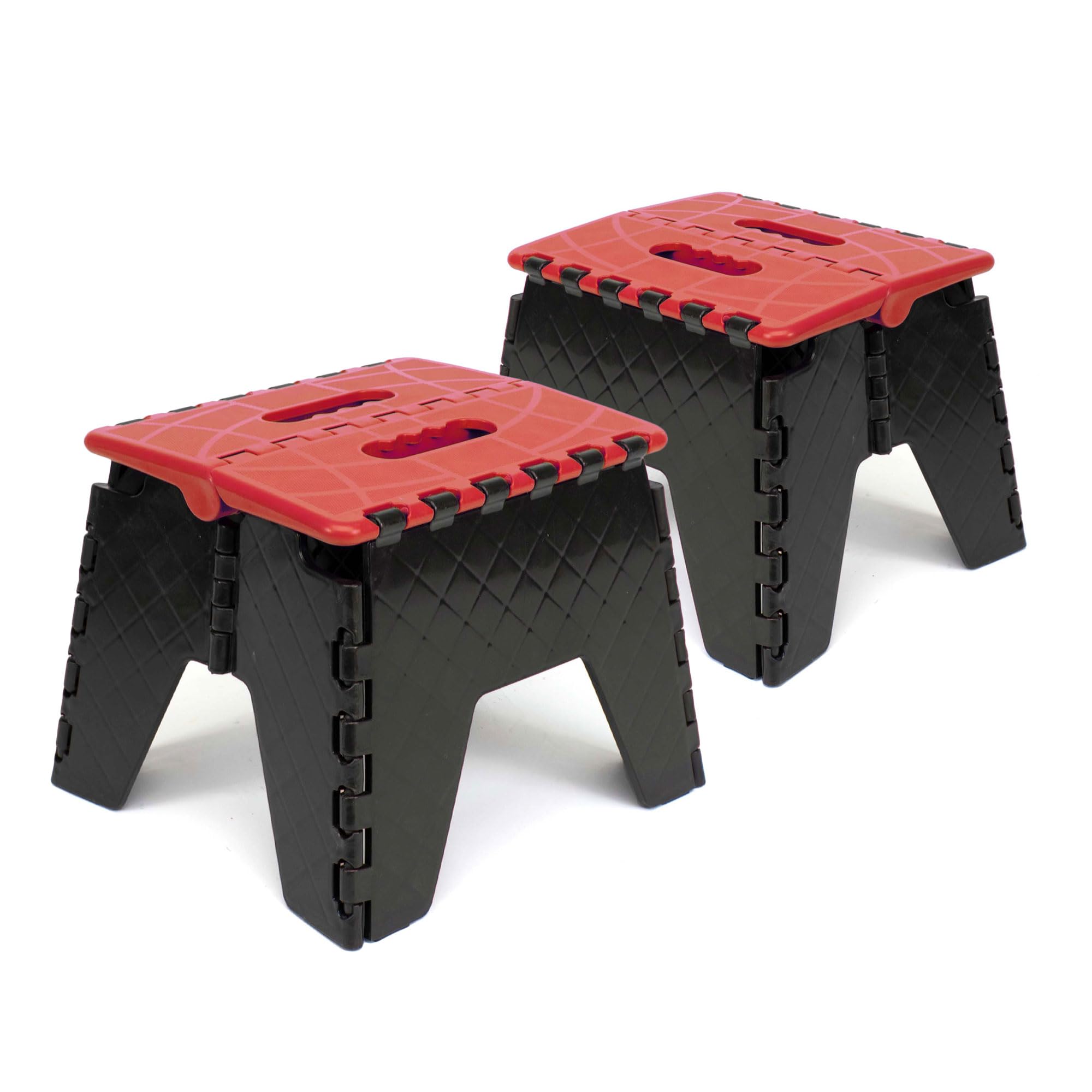 The Secret Home - Pack of 2 Multi-Purpose Folding Stools – Non-Slip PVC Ladder – Attic for Kitchen, Bathroom or Bedroom (Red/Black, 25 x 21 x 21)