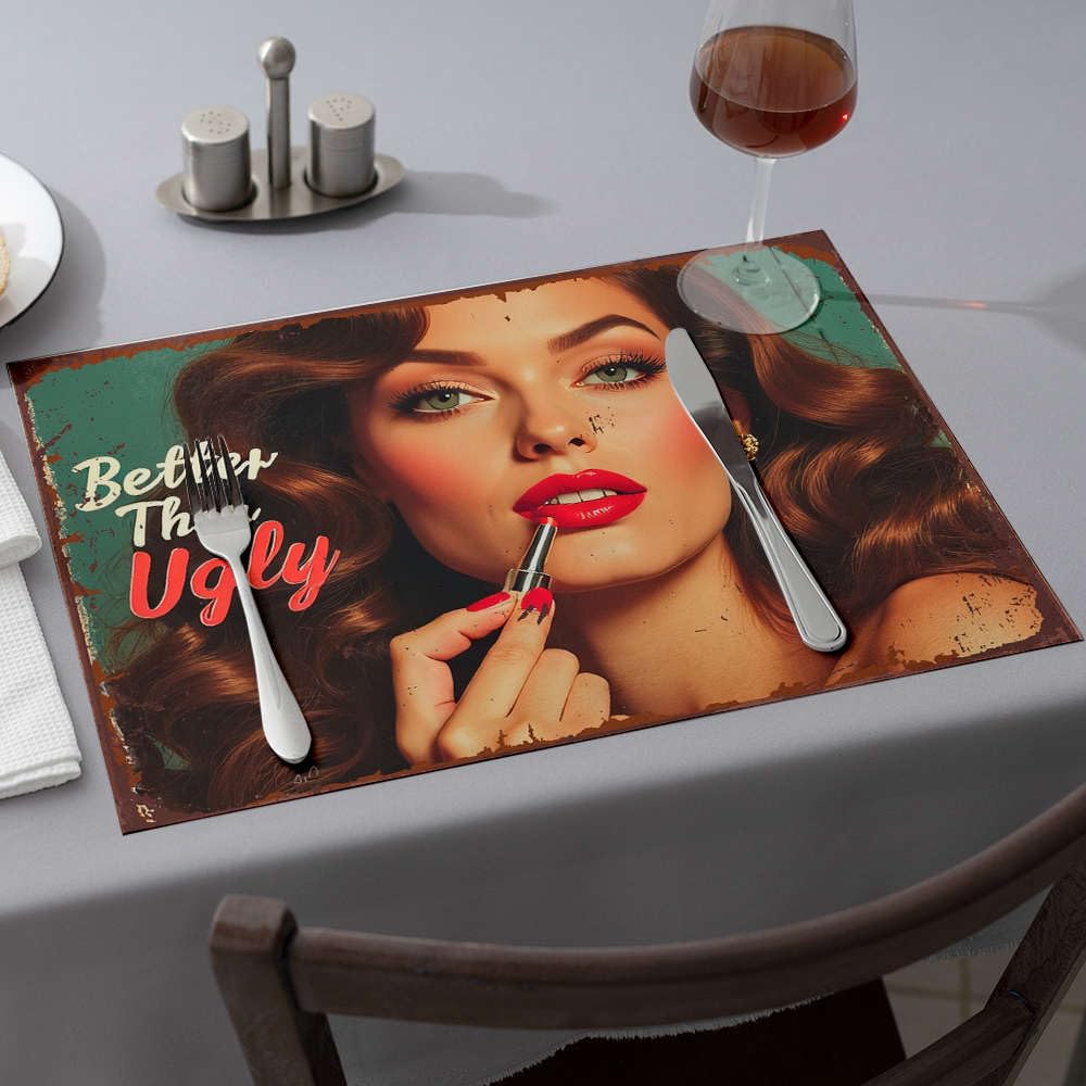Sets de table jaune vintage avec lettrage original Better Than Ugly lot de 6 pour filles