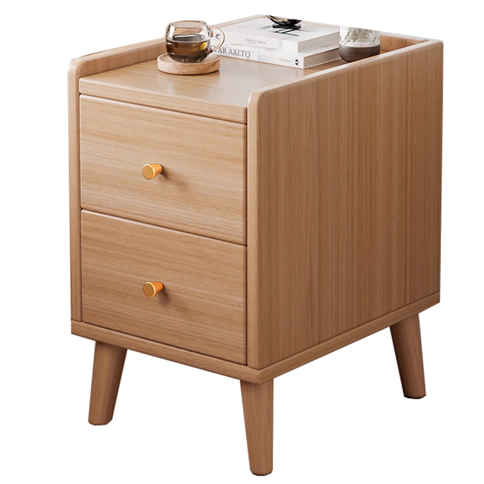 SXZenSpace Nightstand with 2 Drawers, Glossy White End Table, Modern Side Table for Living Room & Bedroom, Wooden Night Stylish Storage Solution