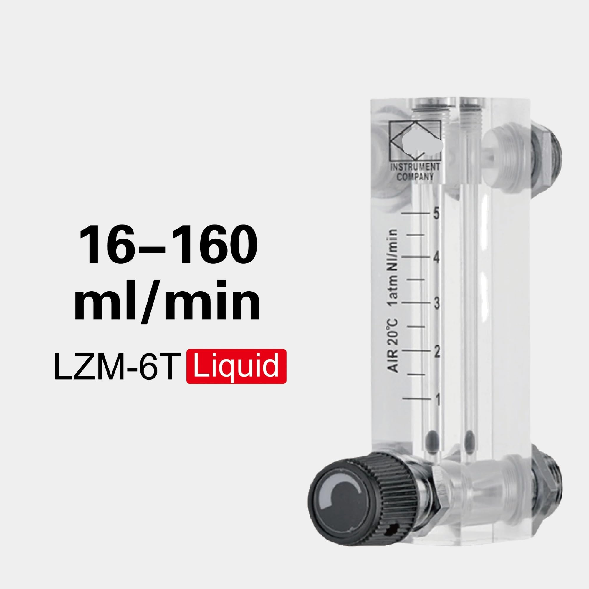 Medidor de flujo rotámetro LZM-6T, montaje en Panel acrílico, área Variable, medidor de flujo bajo de 6-1000mL/min con válvula(Liquid 16-160ml-min)