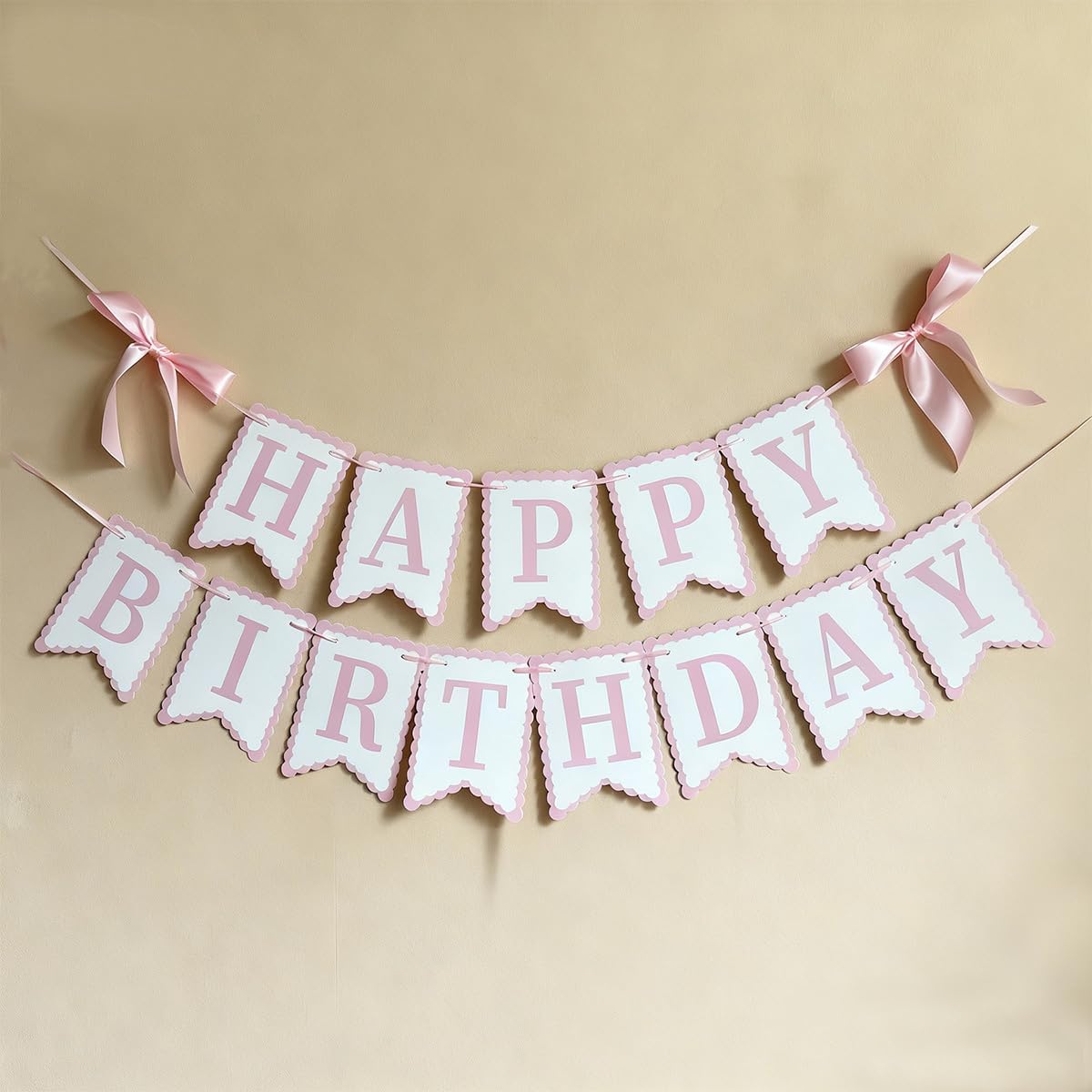 Pink Bow Happy Birthday Banner Coquette Bows Birthday Garland Decoration for Women Girls Baby Showers Party Theme Decorations