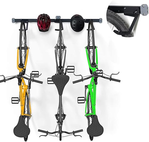 DITKOK Estante de almacenamiento de 3 bicicletas, garaje para bicicletas, riel extra largo 2 en 1, 40 pulgadas, ganchos de metal ajustables, con