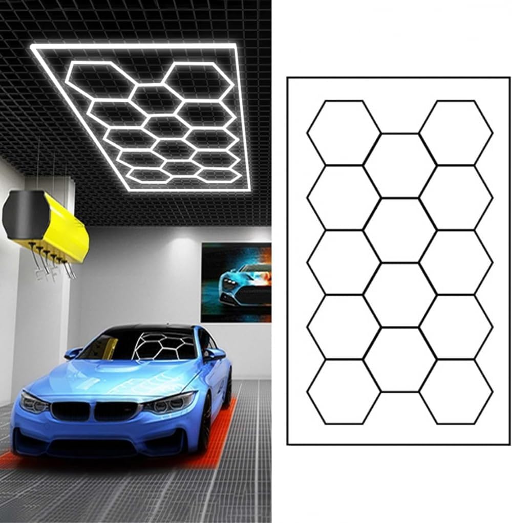 Plafonnier LED Nid D'abeilles, Éclairage De Garage LED Hexagonal Design, pour Atelier, Garage Automobile, Station De Nettoyage, Bureau, Atelier Polissage Auto-D