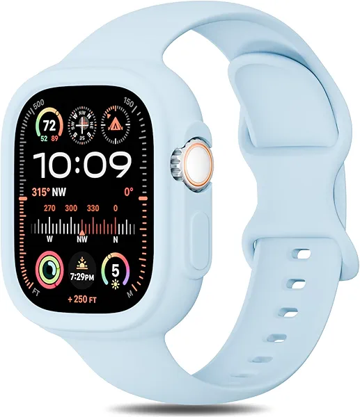 Silicone Bands Bumper Case Compatible with Apple Watch Band 38mm 40mm 41mm 42mm 44mm 45mm 46mm 49mm Women Men, Sport Strap Protective Cover Wristband for iWatch Ultra Series 11 10 9 8 SE 7 6 5 4 3 2 1