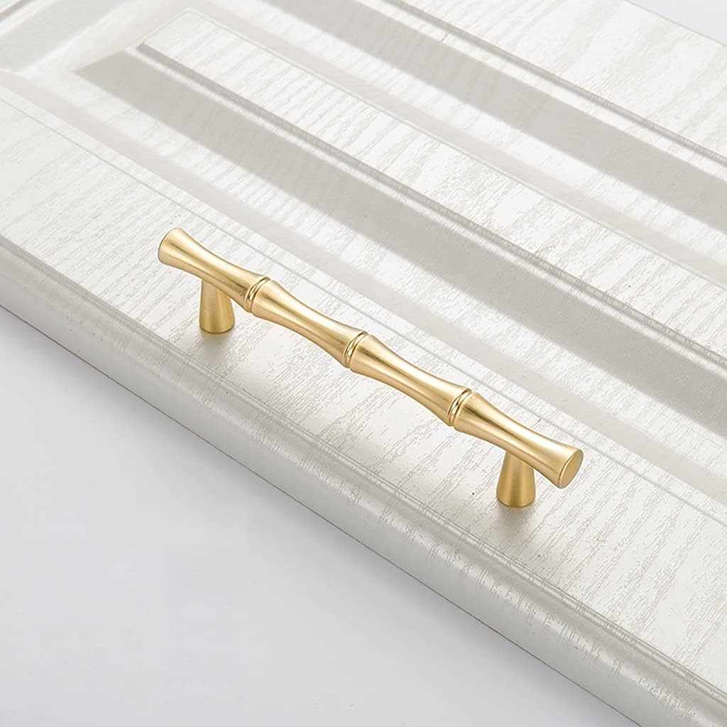 6Pcs Bamboo Shape Solid Zinc Alloy Cabinet Knobs Handles, Dresser Drawer Cabinet Cupboard Closet Door Pulls Decorative Furniture Accessories KnobS (Length 4.9"/Hole Distance 3.8", Golden)