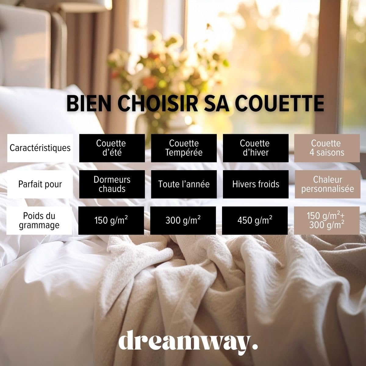 DREAMWAY – Couette 220x240 cm 4 Saisons Certifiée Oeko-Tex – 3 en 1 – 150 GSM Été Légère + 300 GSM Mi-Saison – Assemblées = 450 GSM Hiver Chaud – Boutons-Pression