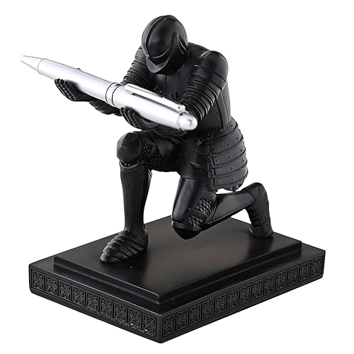 Amoysanli Knight Pen Holder Desk Organizers and Accessories Desk Decor Resin Pen Holder as Gift with a Cool Pen for Office and Home (Black) - Black