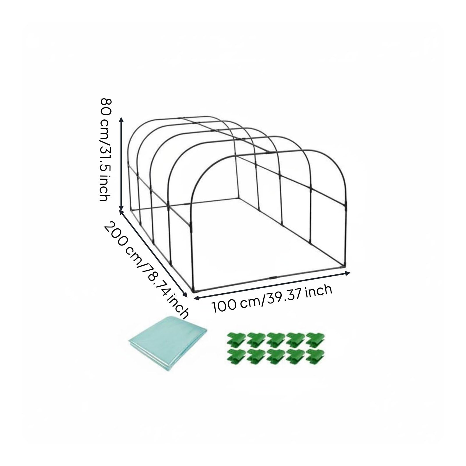 kowaku Copertura Serre Tunnel per Piante Antigelo Materiale PE Telaio in Acciaio PP Accessori Inclusi Adatta a Balcone Orto Giardino Terrazza Esterno , 200-100-80cm