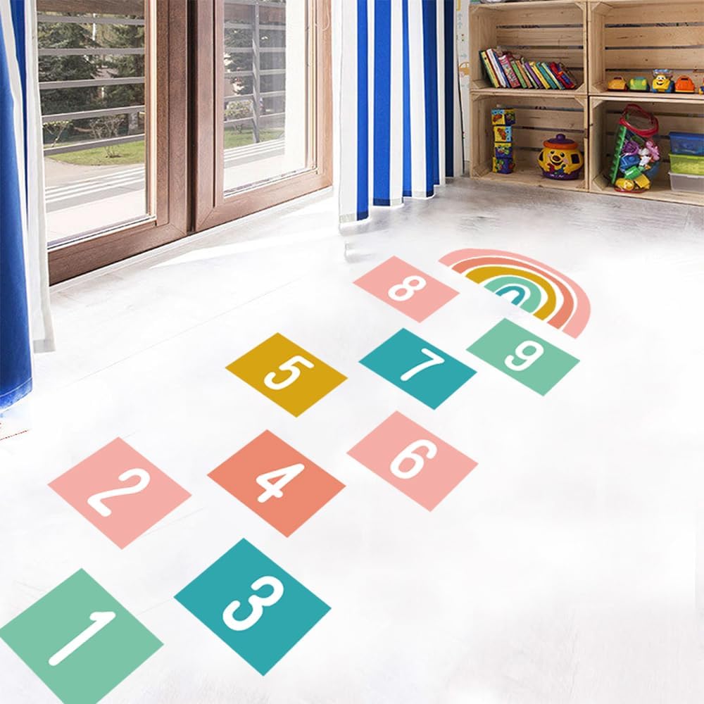 Playful Steps Hopscotch Wall Floor Sticker for Kids Bedroom Living Room Door Study Boho Nursery Wall Decoration Wall Sticker for Baby Boy Girl Room Playroom Decor